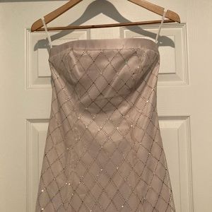 Strapless Tan and Silver Prom Dress